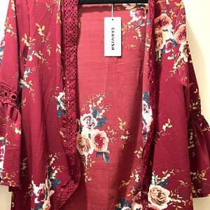Ecowish Women's Floral Cardigan - Red size Large